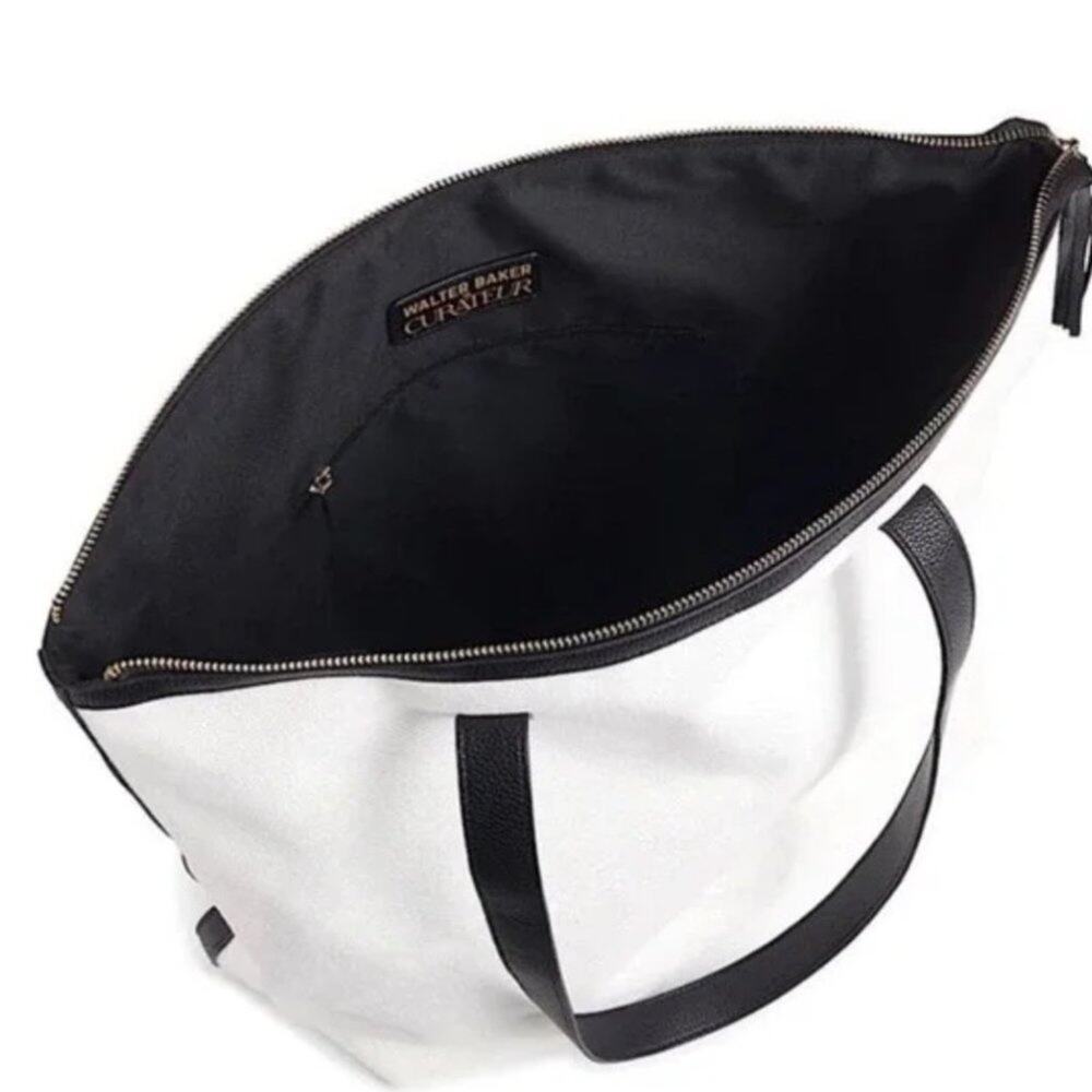 Walter Baker - Carly Tote Bag - White Canvas and Vegan Black Leather - NWT - Picture 4 of 6